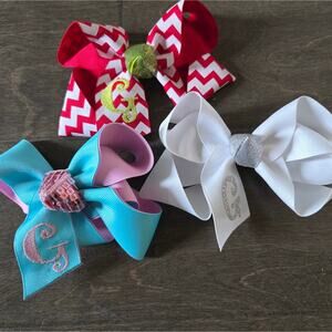 Handmade "G" Bows Set of 3 Embroided Sparkle Sequin Detail 5"